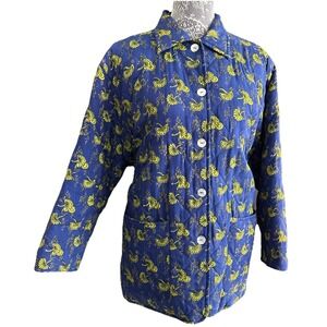 VTG Silk Quilted Purple Jacket Green Flowers Shell‎ Buttons Pockets SzS